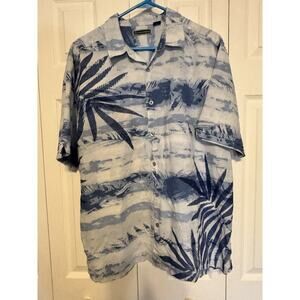 CUBAVERA Shirt Mens XLarge Blue Hawaiian Linen Blend Vacation Resort Wear